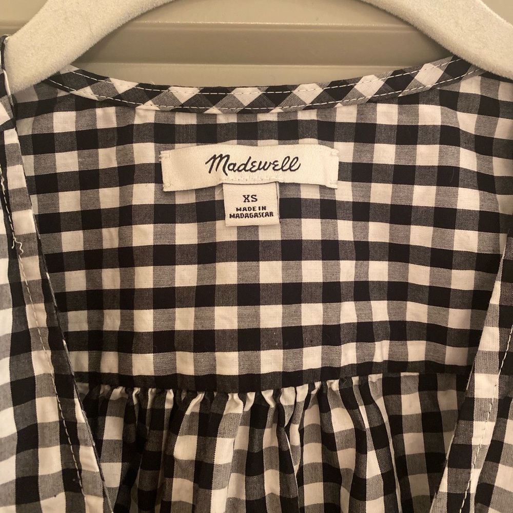 🌻 Madewell Short-Sleeve Cropped Wrap Top in Black/White Gingham Check - XS / M - Picture 10 of 10